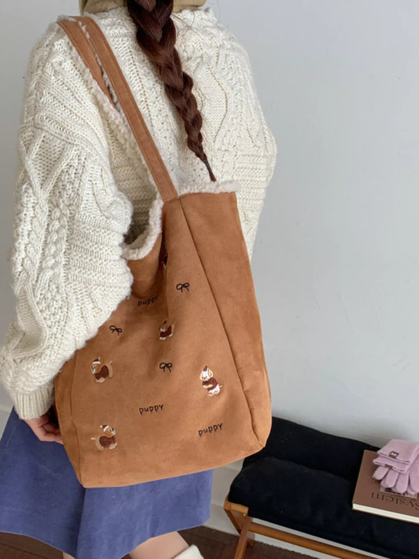 Embroidered Plush Tote Bag