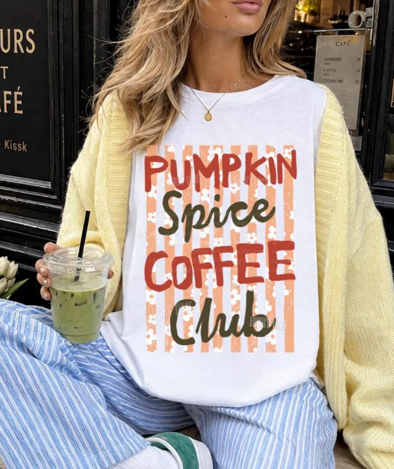Pumpkin Spice Coffee Club Shirt - Preppy Fall Tee & Cozy Pumpkin Season Women's Graphic T-Shirt