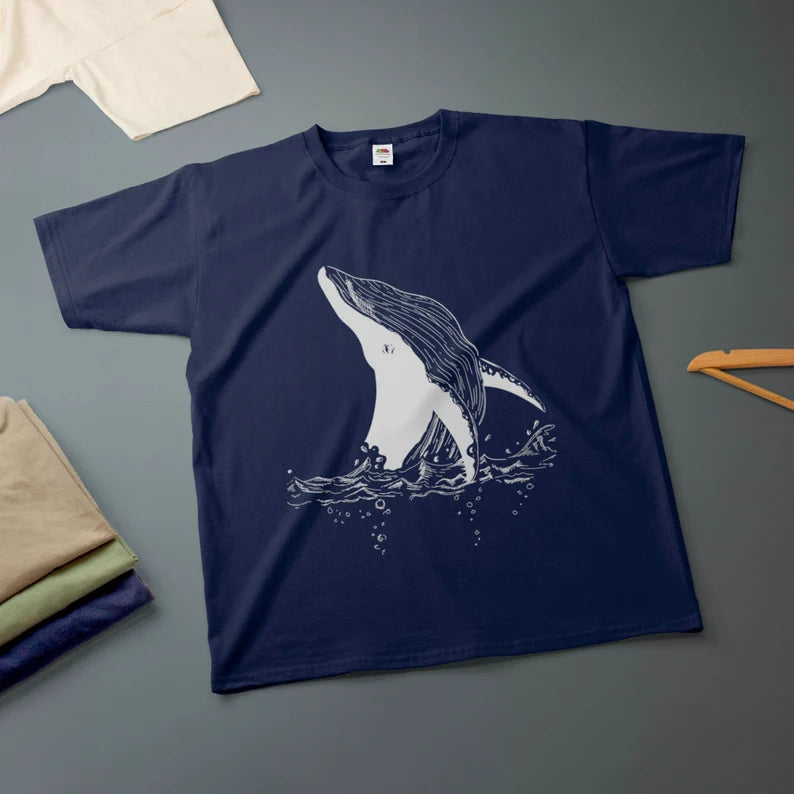 Whale Ink Drawing T-Shirt - Hand-Drawn Marine Art Tee & Nature Lover Graphic Shirt
