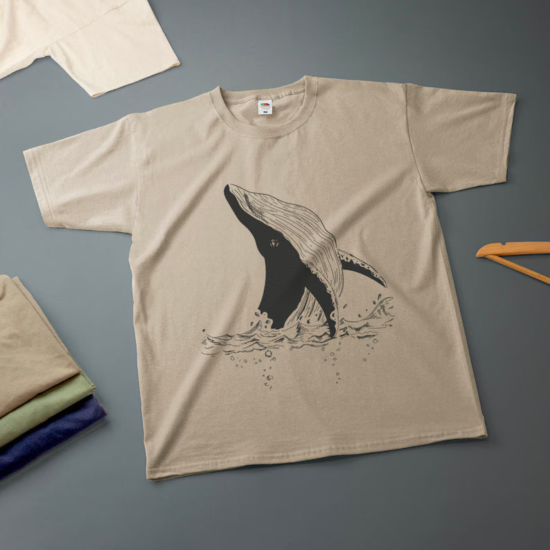 Whale Ink Drawing T-Shirt - Hand-Drawn Marine Art Tee & Nature Lover Graphic Shirt