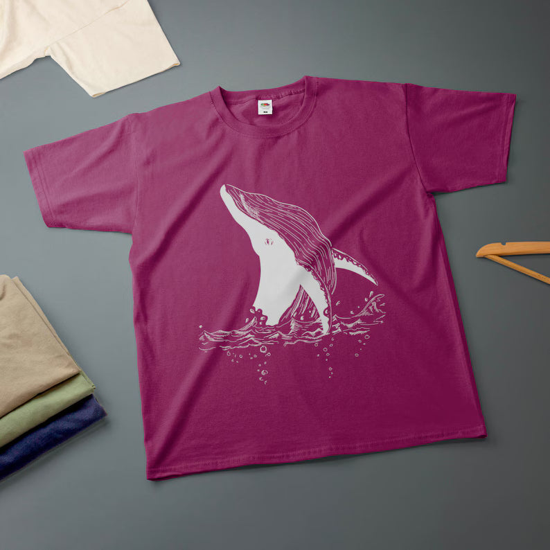 Whale Ink Drawing T-Shirt - Hand-Drawn Marine Art Tee & Nature Lover Graphic Shirt