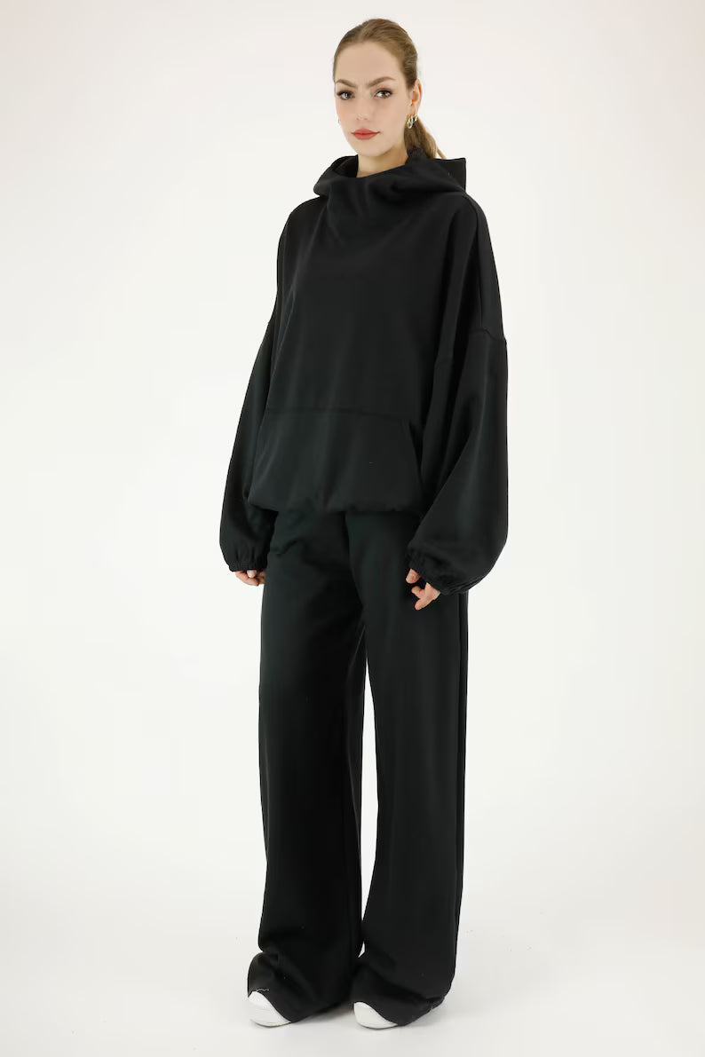 Unisex High Neck Fleece Pullover Hoodie