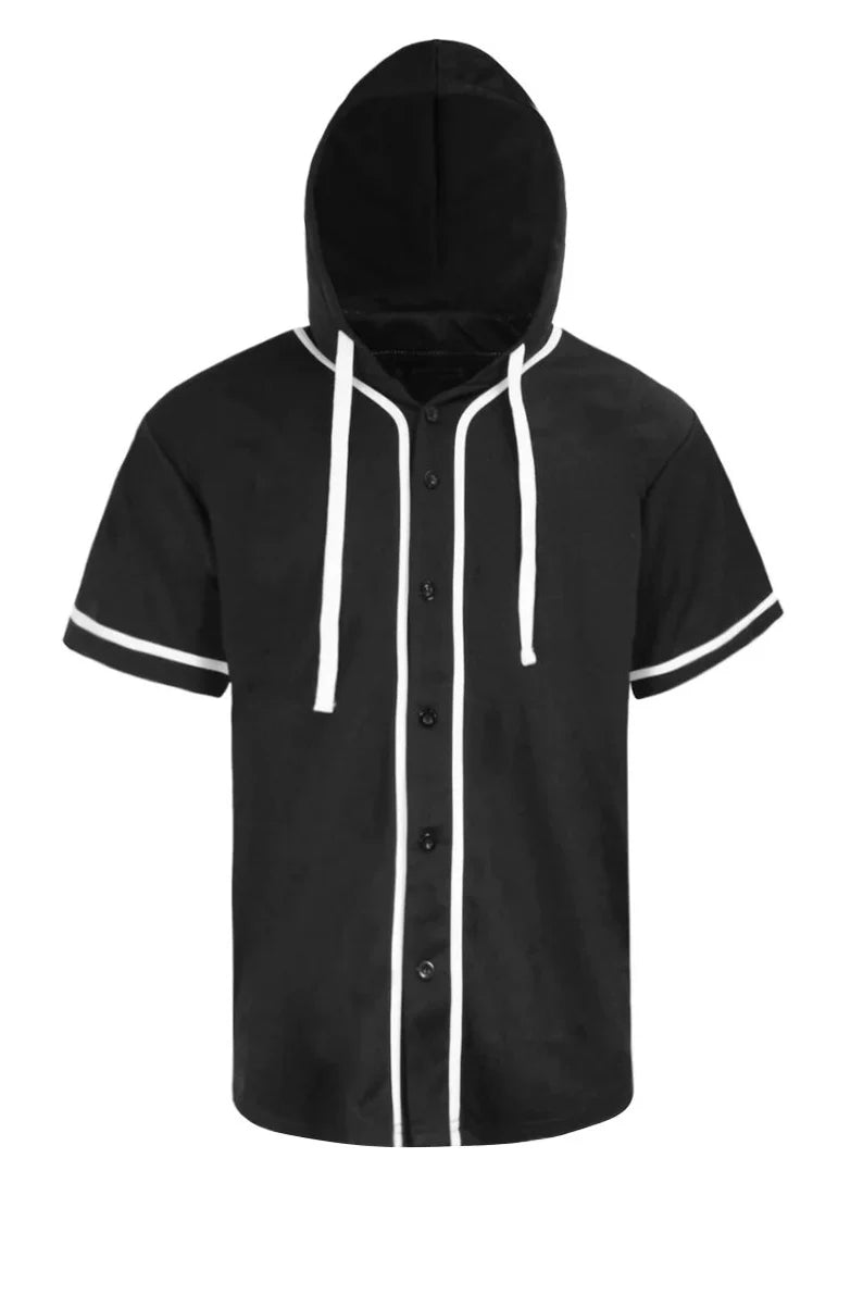 Men's Hooded Baseball Jersey - Button Down Hooded Shirt & Athletic Streetwear Activewear