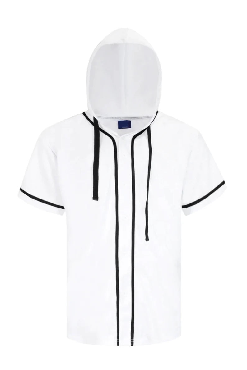 Men's Hooded Baseball Jersey - Button Down Hooded Shirt & Athletic Streetwear Activewear