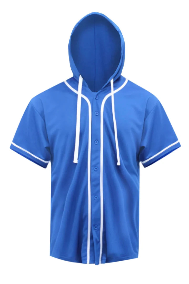 Men's Hooded Baseball Jersey - Button Down Hooded Shirt & Athletic Streetwear Activewear
