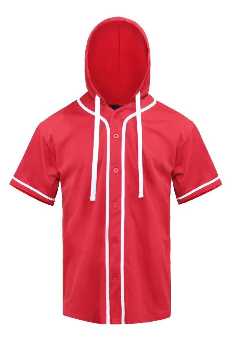Men's Hooded Baseball Jersey - Button Down Hooded Shirt & Athletic Streetwear Activewear