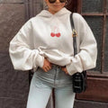 Cherry Bow Hoodie - Red Cherry & Bow Oversized Minimalist Pullover & Soft Coquette Sweatshirt