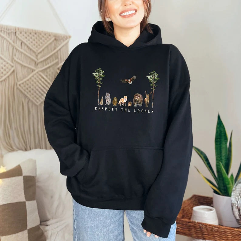 Woodland Creatures Forestcore Hooded Sweatshirt - Granola Girl & Cottagecore Forest Animal Hoodie