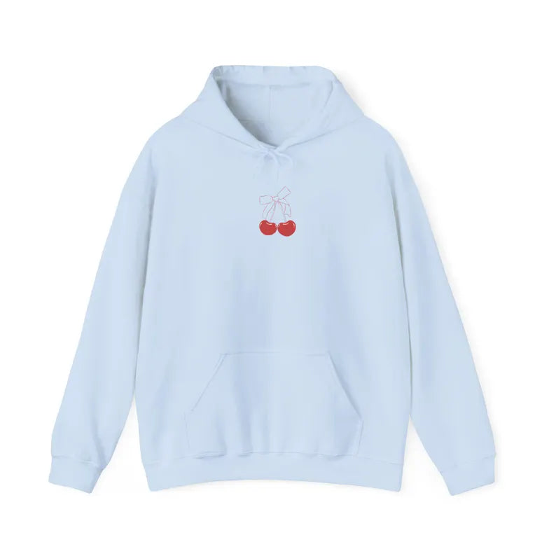 Cherry Bow Hoodie - Red Cherry & Bow Oversized Minimalist Pullover & Soft Coquette Sweatshirt