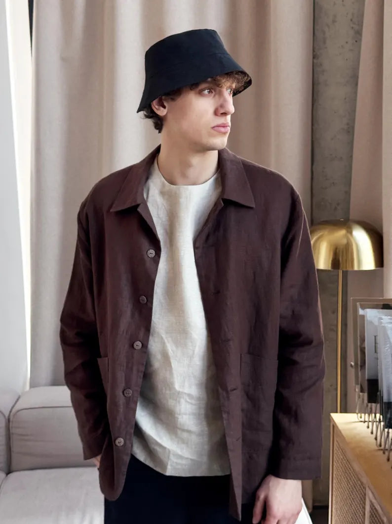 Men's Linen Bucket Hat - Natural Fabric Black Bucket Hat & Breathable Summer Sun Cap