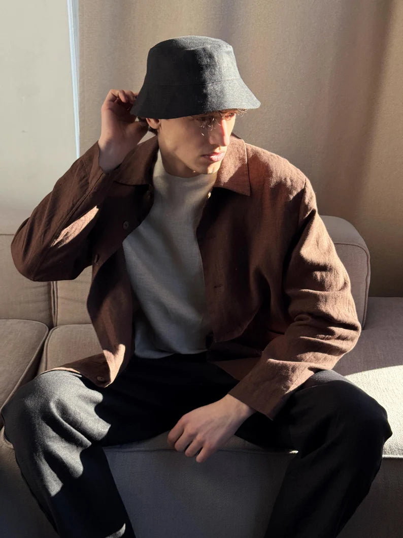 Men's Linen Bucket Hat - Natural Fabric Black Bucket Hat & Breathable Summer Sun Cap