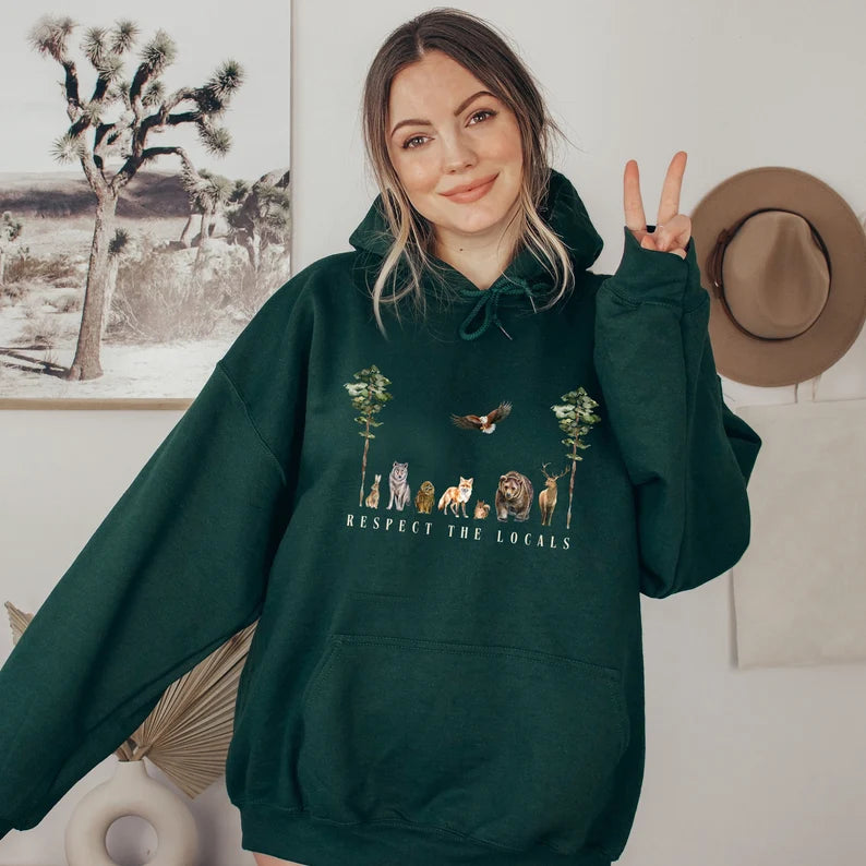 Woodland Creatures Forestcore Hooded Sweatshirt - Granola Girl & Cottagecore Forest Animal Hoodie