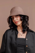 Taupe Linen Sun Hat for Women - Handmade Summer Panama & Breathable Beach Linen Bucket Hat