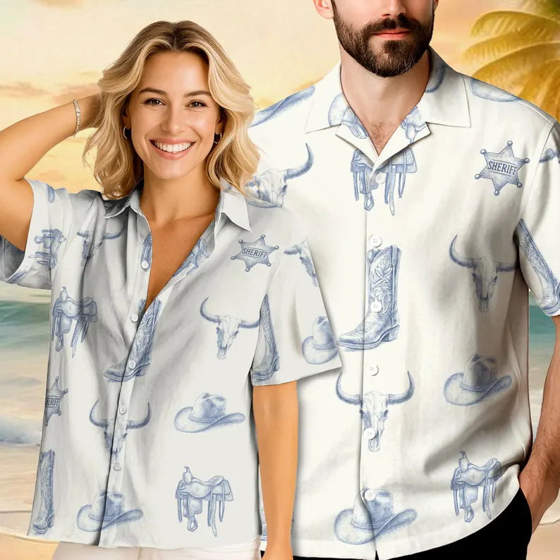 Vintage Cowboy Hawaiian Shirt for Men, Women & Youth - Retro Western Family Matching Outfit