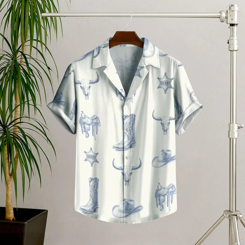 Vintage Cowboy Hawaiian Shirt for Men, Women & Youth - Retro Western Family Matching Outfit
