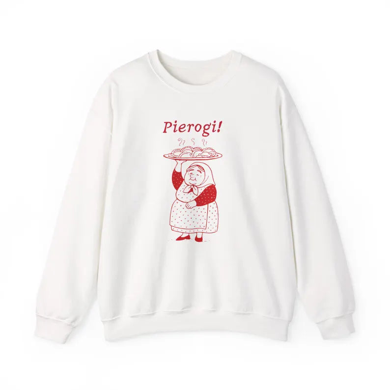 Pierogi Retro Babcia Design Unisex Heavy Crewneck Sweatshirt - Vintage Polish Foodie Gift