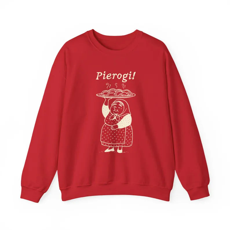 Pierogi Retro Babcia Design Unisex Heavy Crewneck Sweatshirt - Vintage Polish Foodie Gift
