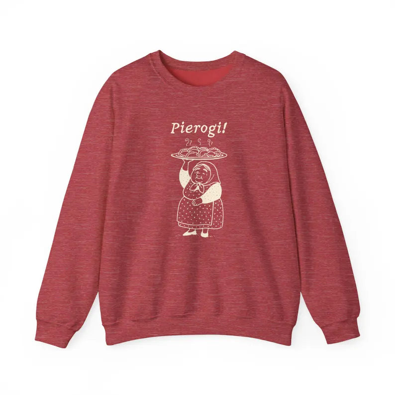 Pierogi Retro Babcia Design Unisex Heavy Crewneck Sweatshirt - Vintage Polish Foodie Gift