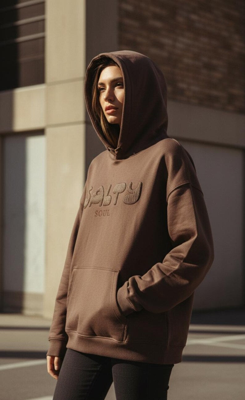 Oversized Brown Streetwear Hoodie - Unisex Cozy Pullover & Casual Neutral Aesthetic Fall Sweater