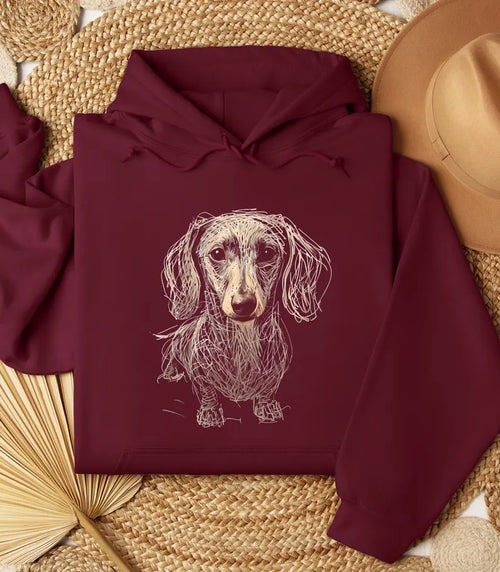 Dachshund Sweatshirt Hoodie - Vintage Dachshund Art Scribble Silhouette & Cute Weiner Dog Gift