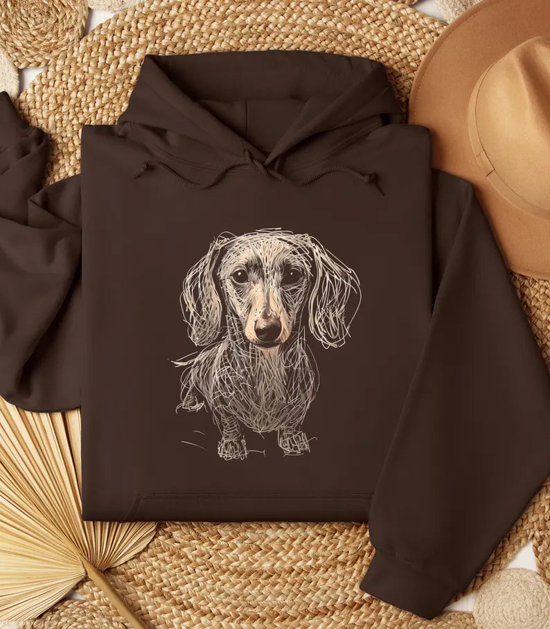 Dachshund Sweatshirt Hoodie - Vintage Dachshund Art Scribble Silhouette & Cute Weiner Dog Gift