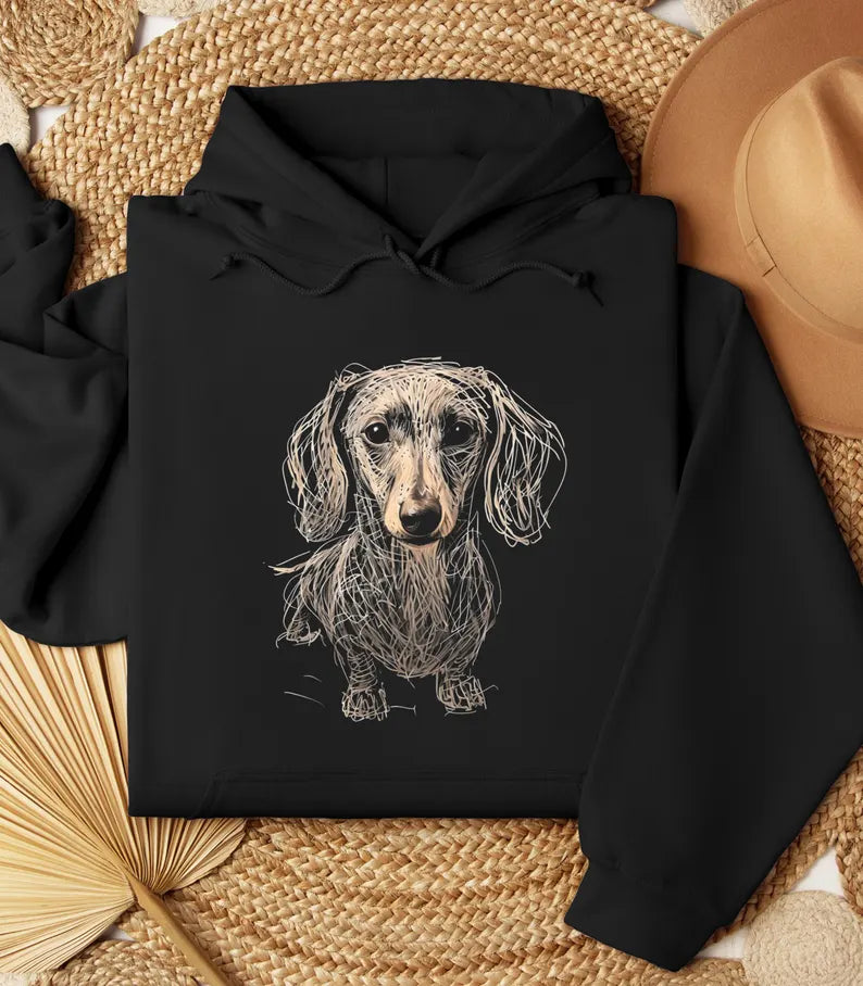 Dachshund Sweatshirt Hoodie - Vintage Dachshund Art Scribble Silhouette & Cute Weiner Dog Gift