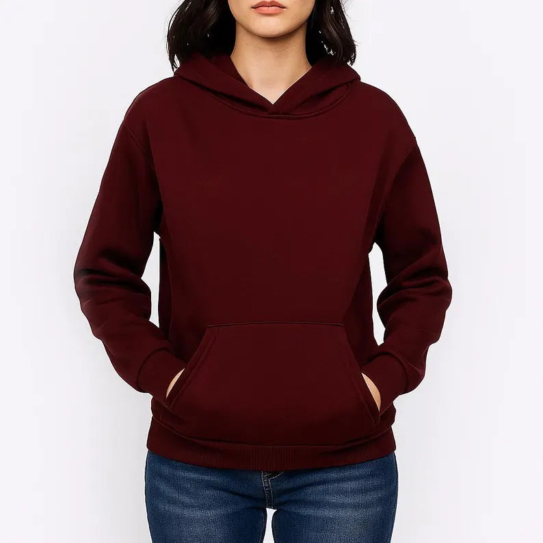 Women's Cozy Fleece Hoodie - Warm Pullover Sweatshirt with Front Pocket & Casual Everyday Layering Top