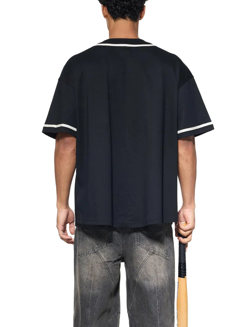 Contrast Piped Button Up Jersey - Unisex Streetwear Baseball Style Shirt & Retro Sportswear Top