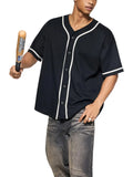 Contrast Piped Button Up Jersey - Unisex Streetwear Baseball Style Shirt & Retro Sportswear Top