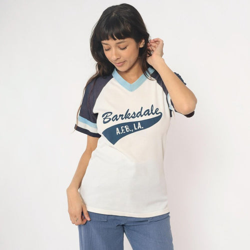 80s Varsity Jersey Raglan Sleeve Tee Striped Baseball T-Shirt