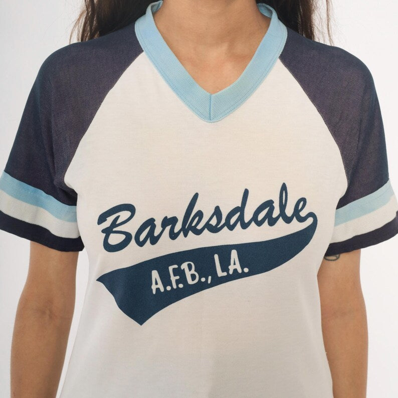 80s Varsity Jersey Raglan Sleeve Tee Striped Baseball T-Shirt
