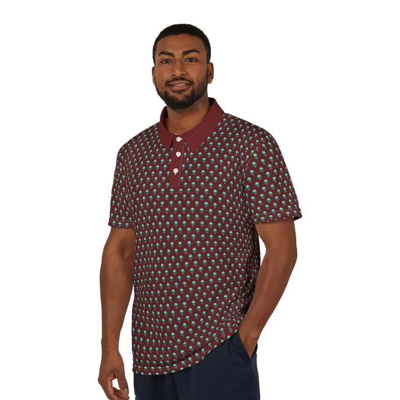 Teal Skull Pattern Polo Shirt - Edgy All-Over Print Performance Golf Polo & Modern Streetwear Shirt