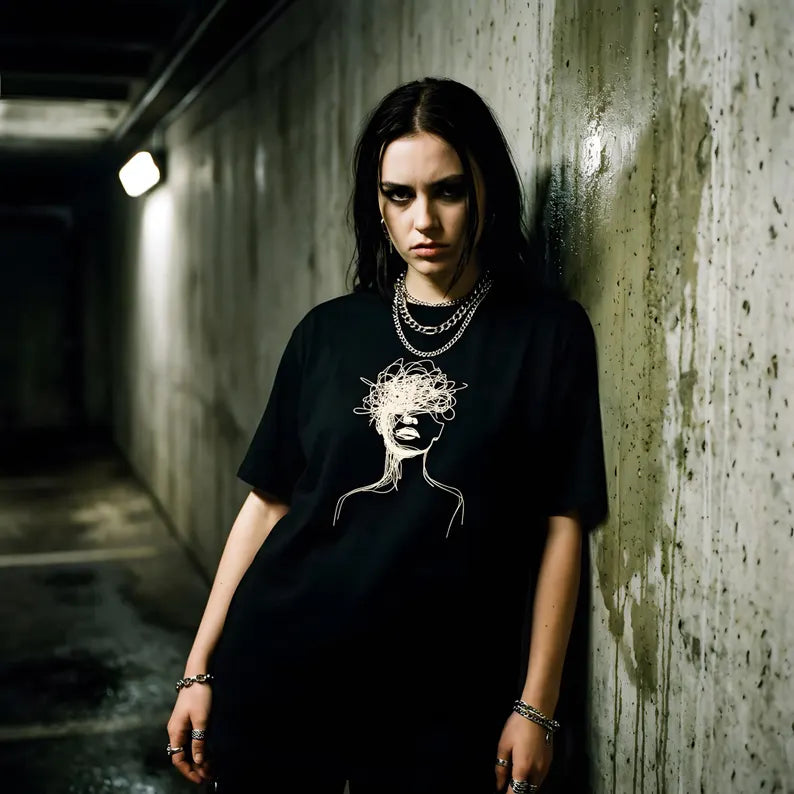 Internal Noise Graphic Tee - Brutalist T-Shirt & Minimal Line Art Unisex Cotton Shirt