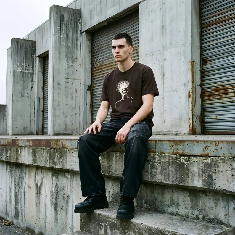 Internal Noise Graphic Tee - Brutalist T-Shirt & Minimal Line Art Unisex Cotton Shirt