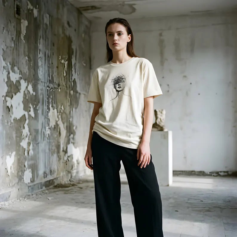 Internal Noise Graphic Tee - Brutalist T-Shirt & Minimal Line Art Unisex Cotton Shirt