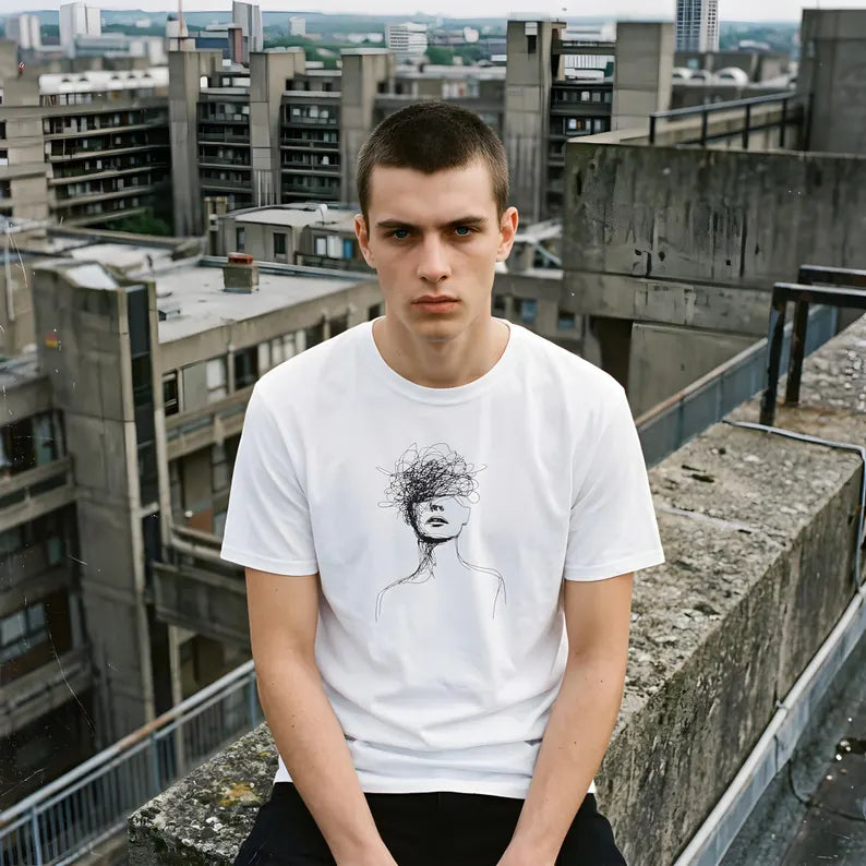 Internal Noise Graphic Tee - Brutalist T-Shirt & Minimal Line Art Unisex Cotton Shirt