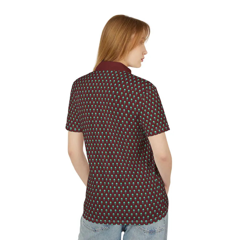 Teal Skull Pattern Polo Shirt - Edgy All-Over Print Performance Golf Polo & Modern Streetwear Shirt