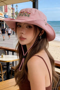 Embroidered Floral Bucket Hat for Hiking - Outdoor Sun Hat with Chin Strap & Cute Pastel Boonie Hat
