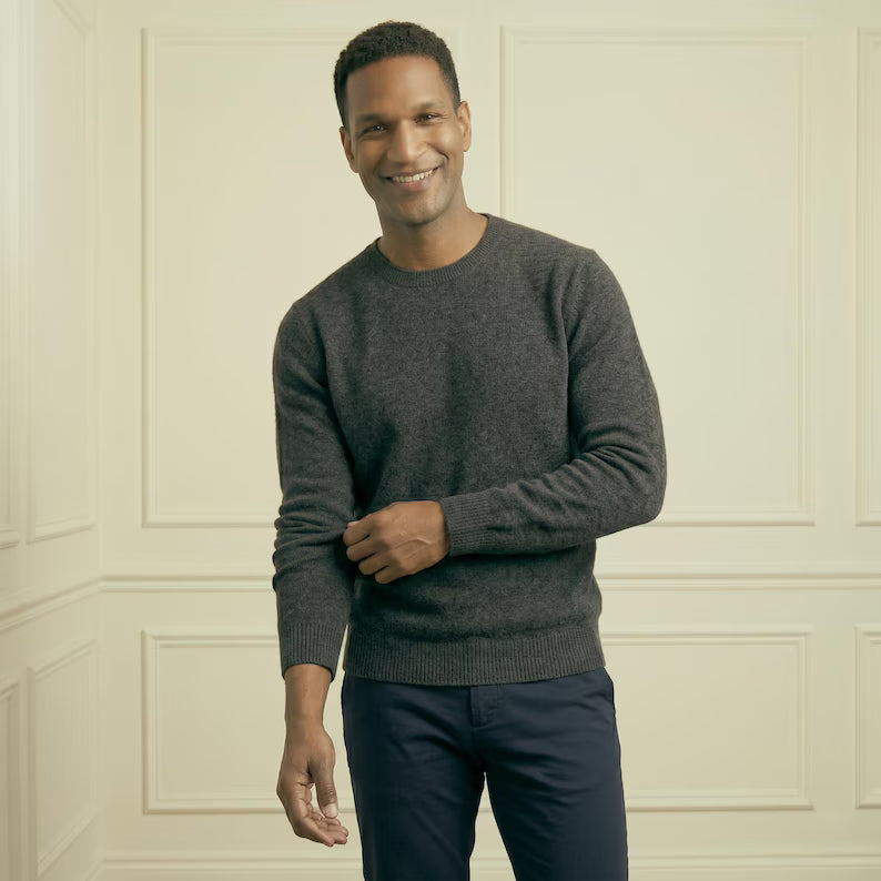 Pure Cashmere Sweater Men - Undyed Himalayan Crewneck Knit & Lightweight Soft Luxury Pullover