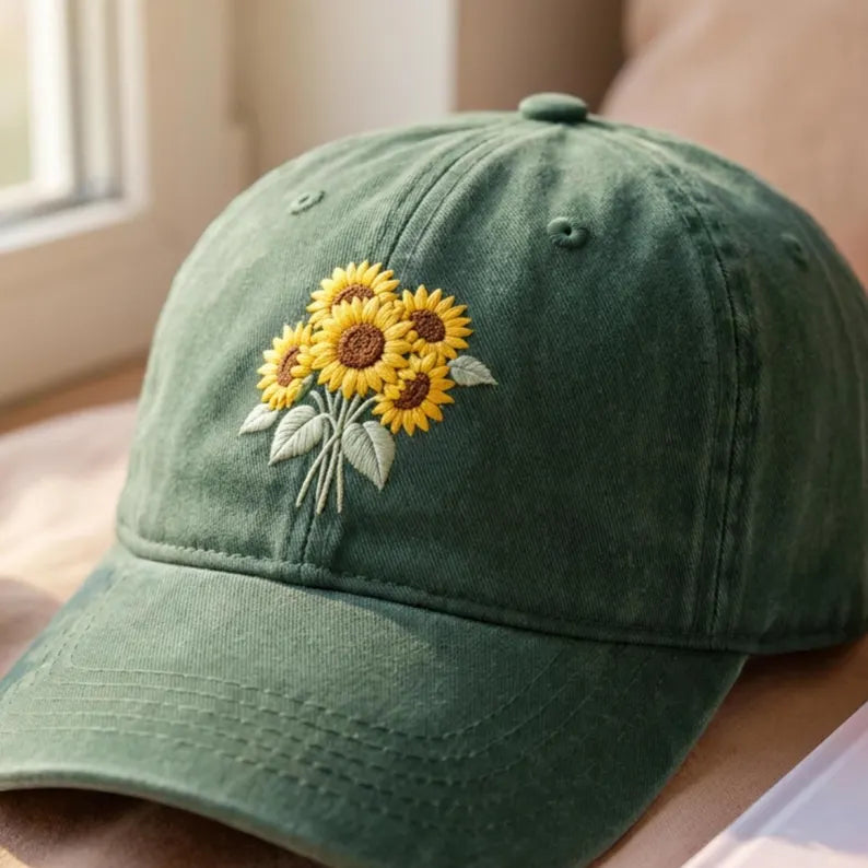Embroidered Sunflower Hat - Floral Baseball Cap & Cute Nature Lover Gift Dad Hat