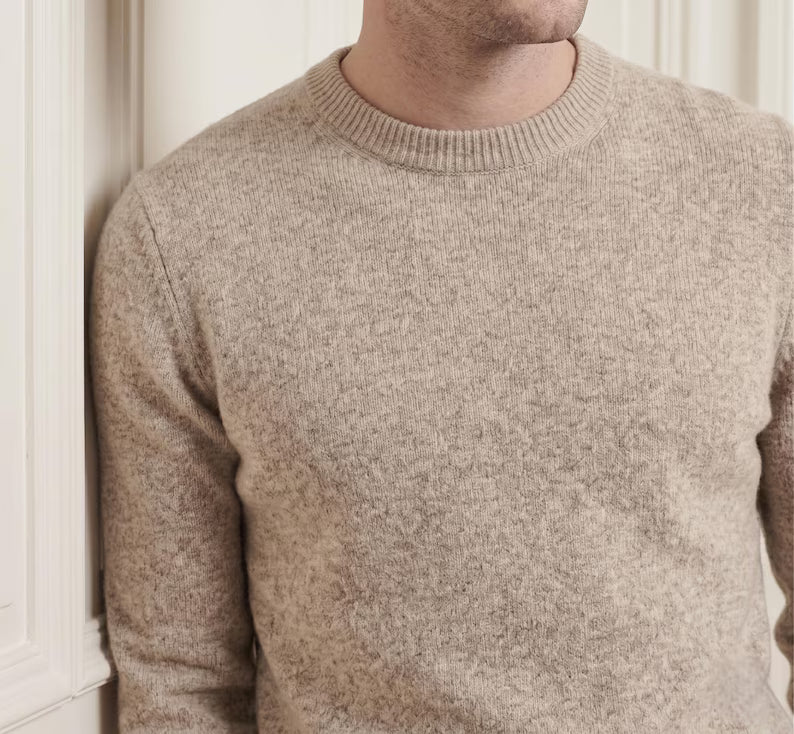 Pure Cashmere Sweater Men - Undyed Himalayan Crewneck Knit & Lightweight Soft Luxury Pullover