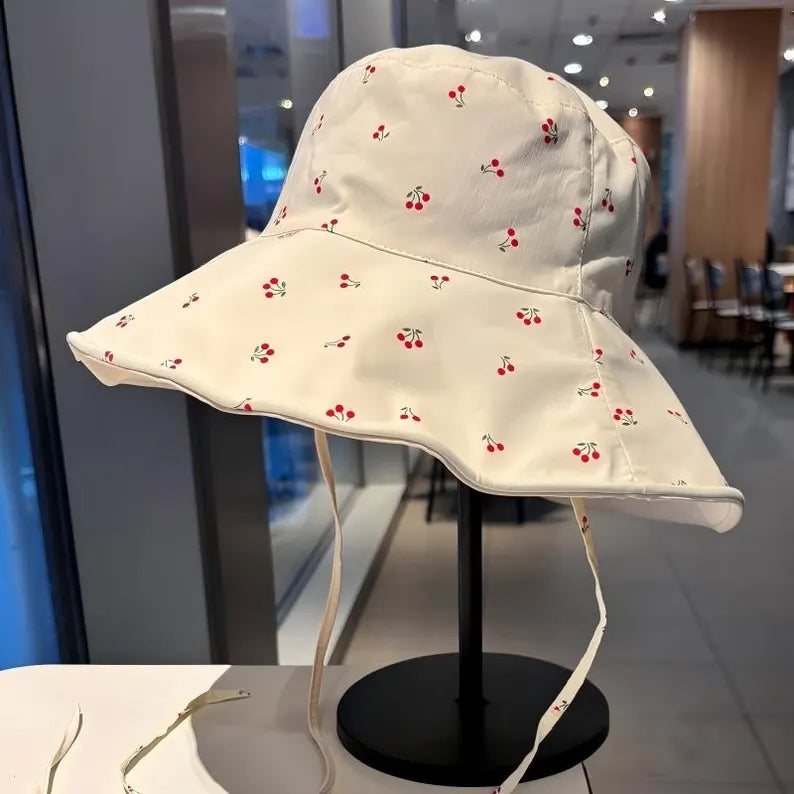 Cherry Print Bucket Hat - Reversible Sun Hat & Cute Wide Brim Beach Summer Cap