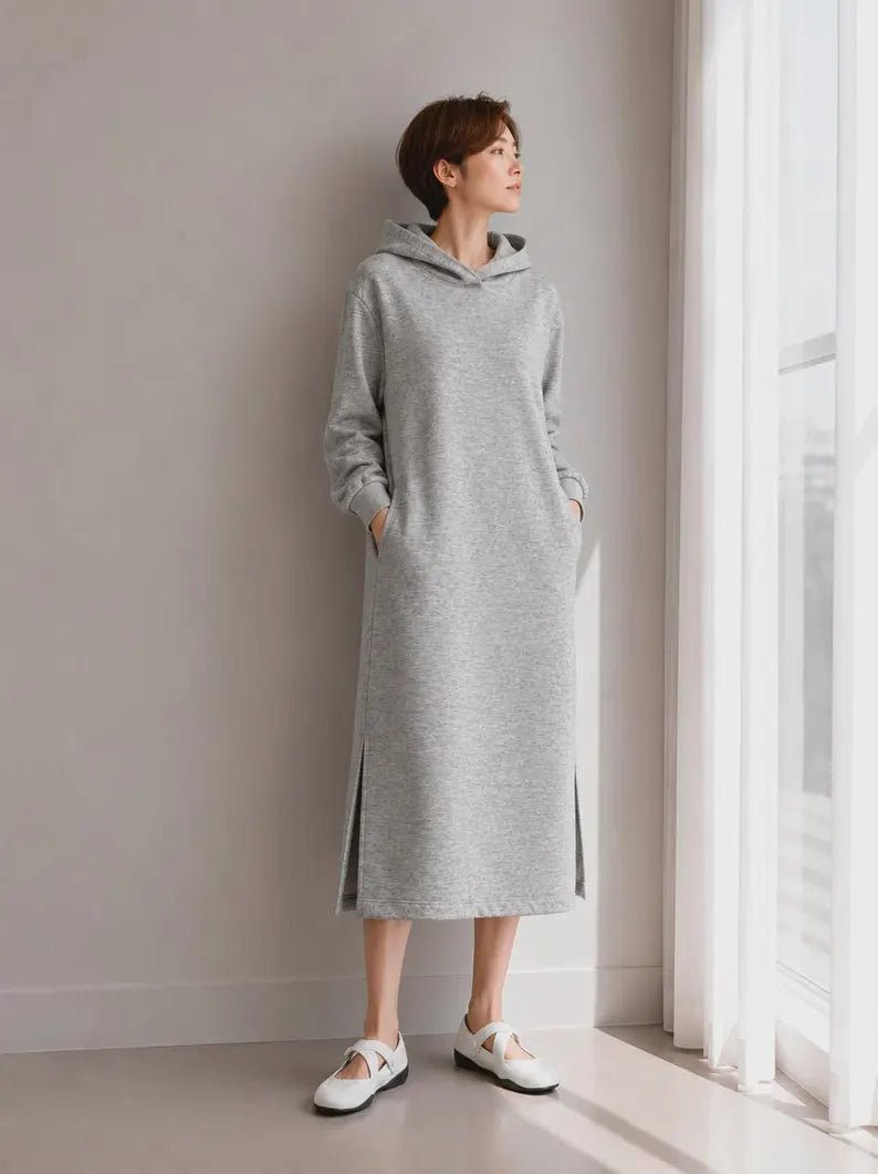 Cozy Cotton Blend Pullover Hoodie Dress