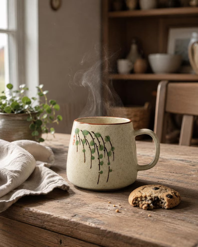 Ceramic Coffee Mug - Fish Art Mug & Rustic Handmade Style Tea Cup for Nature & Cottagecore Lovers
