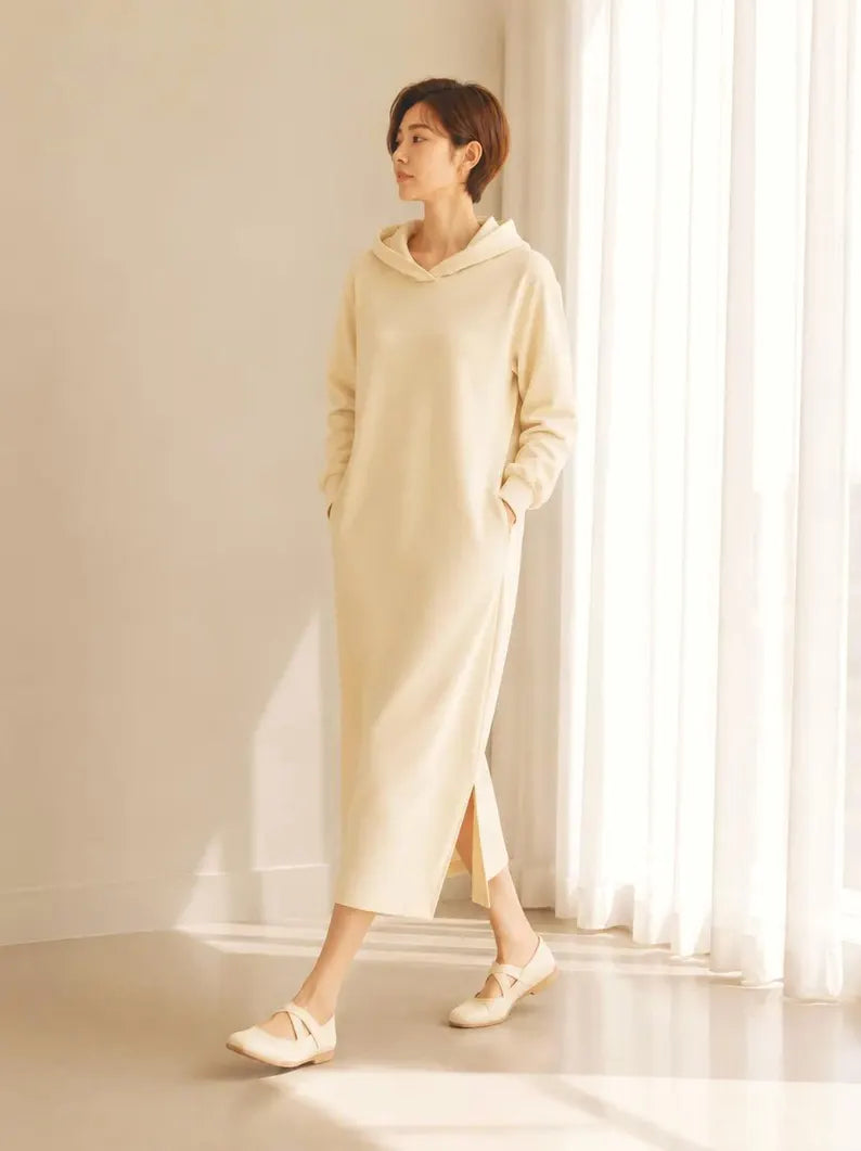 Cozy Cotton Blend Pullover Hoodie Dress