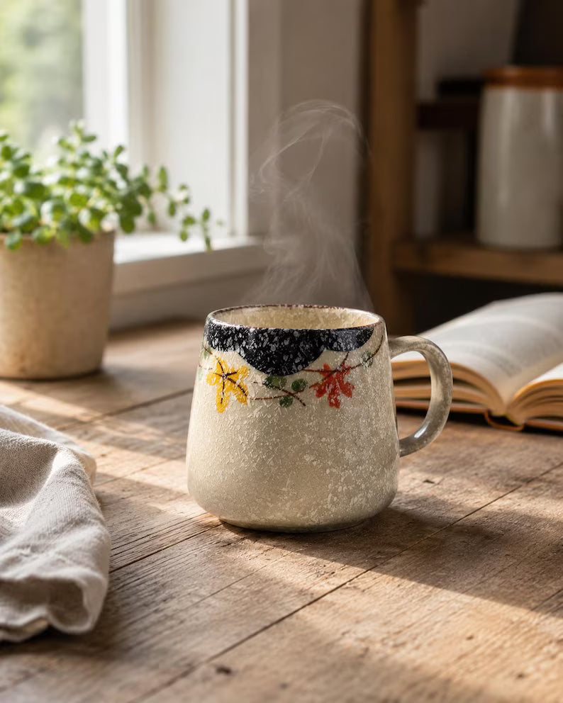 Ceramic Coffee Mug - Fish Art Mug & Rustic Handmade Style Tea Cup for Nature & Cottagecore Lovers