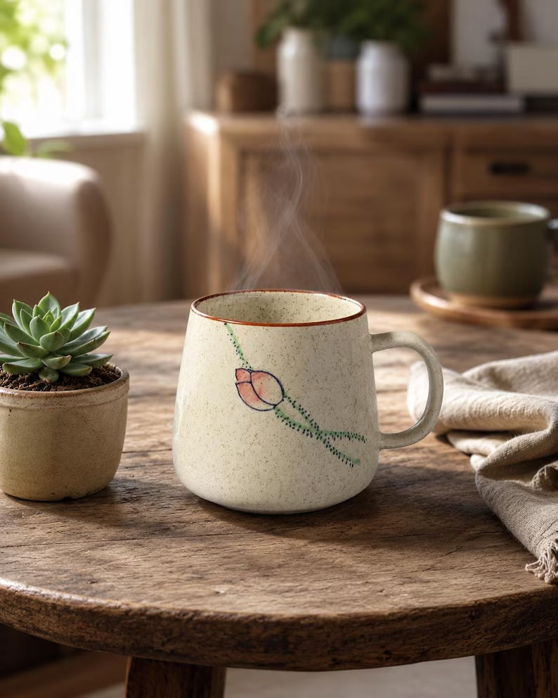 Ceramic Coffee Mug - Fish Art Mug & Rustic Handmade Style Tea Cup for Nature & Cottagecore Lovers