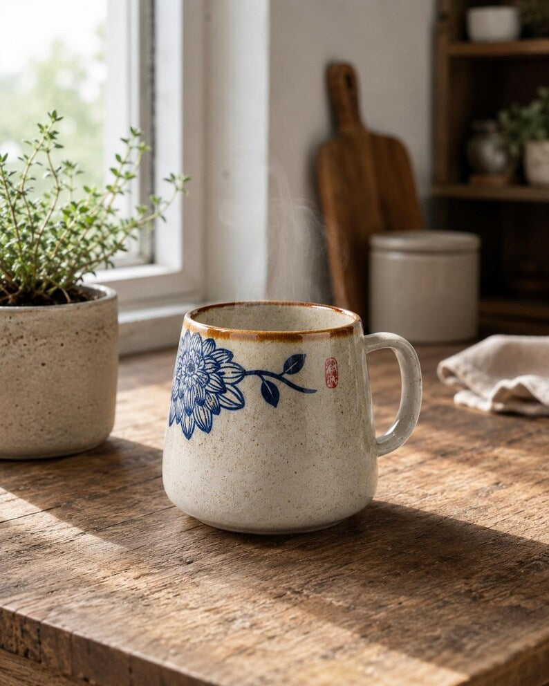 Ceramic Coffee Mug - Fish Art Mug & Rustic Handmade Style Tea Cup for Nature & Cottagecore Lovers