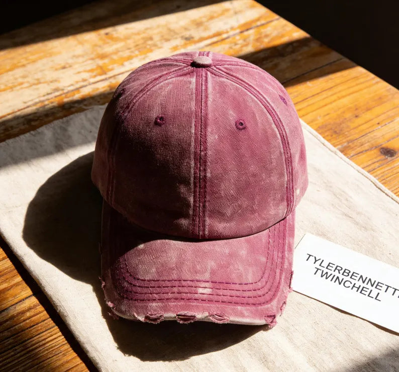 Vintage Distressed Denim Baseball Cap - Adjustable Dad Hat & Retro Washed Jean Sun Snapback