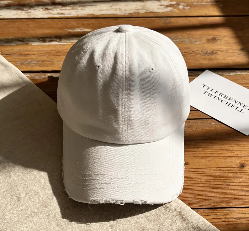 Vintage Distressed Denim Baseball Cap - Adjustable Dad Hat & Retro Washed Jean Sun Snapback